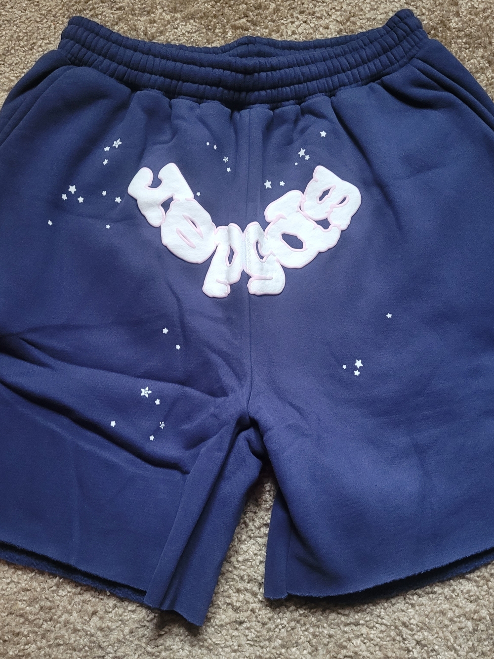 Mens L Navy Blue Graphic Sweat Shorts - Unbranded